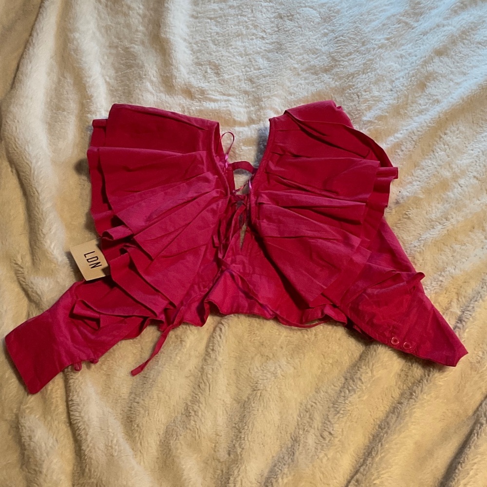 QED London Hot Pink Ruffle Front Blouse
